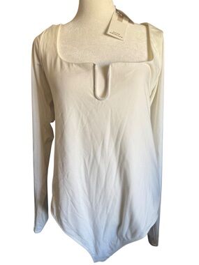 Good American Cream Square-Notch Long Sleeve Bodysuit